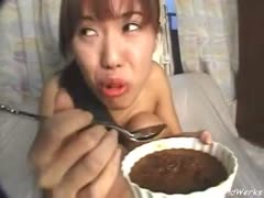 Asian scat couple eating their shitty lunch after sex